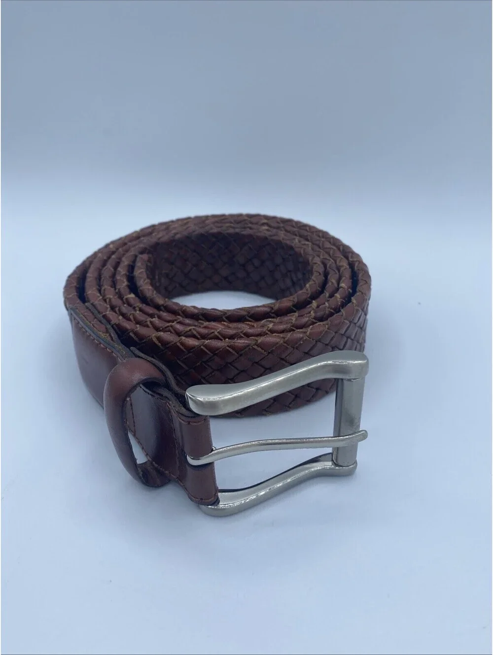 Vg Trafalgar Belt Braided Brown Genuine Leather 44/110 Silver Tone Hardware